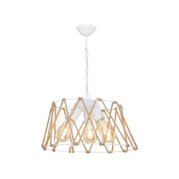 Evren ASZ1030 Lampe suspendue à 3 lumières métal blanc et corde