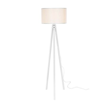 Lampadaire Rodi ASZ1233 trépied en bois et abat-jour en tissu blanc