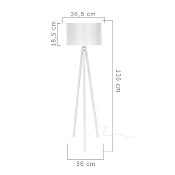 Lampadaire Rodi ASZ1233 trépied en bois et abat-jour en tissu blanc