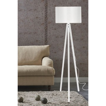 Lampadaire Rodi ASZ1233 trépied en bois et abat-jour en tissu blanc