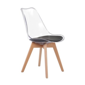 Chaise en PET transparent avec pieds en bois - Tebe