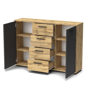 Buffet Berno en chêne wotan et anthracite