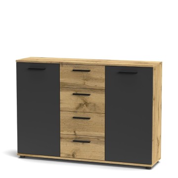 Buffet Berno en chêne wotan et anthracite