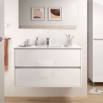 Claros100 armoire de toilette murale laquée blanc brillant avec 2 tiroirs 100x45x56h