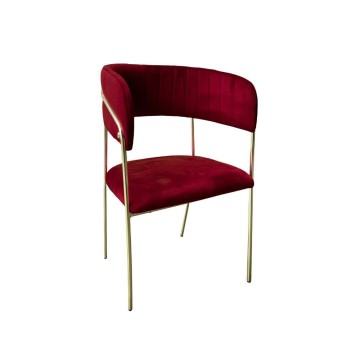 Chaise Key en tissu rouge foncé et structure dorée