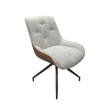 Chaise de salle à manger Agora marron clair avec dossier en similicuir orange et pieds noirs avec base fixe