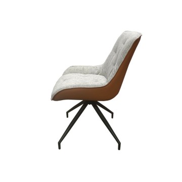 Chaise de salle à manger Agora marron clair avec dossier en similicuir orange et pieds noirs avec base fixe