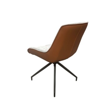Chaise de salle à manger Agora marron clair avec dossier en similicuir orange et pieds noirs avec base fixe