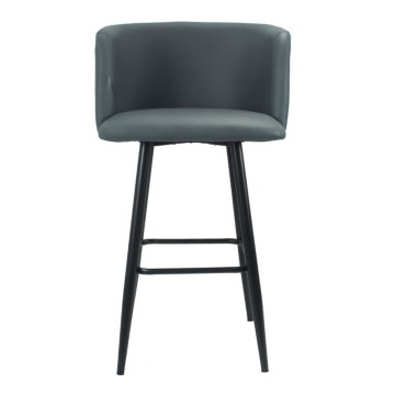 Tabouret en simili-cuir gris Limin avec pieds noirs mats