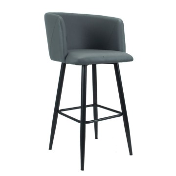 Tabouret en simili-cuir gris Limin avec pieds noirs mats