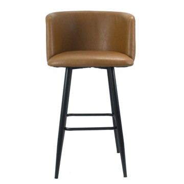 Tabouret Limin en simili cuir gris tourterelle avec pieds noirs mats
