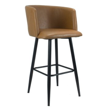 Tabouret Limin en simili cuir gris tourterelle avec pieds noirs mats