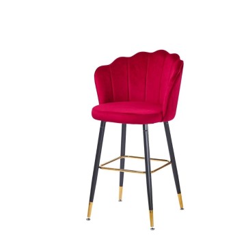 Tabouret en velours rouge avec embouts dorés - Estro
