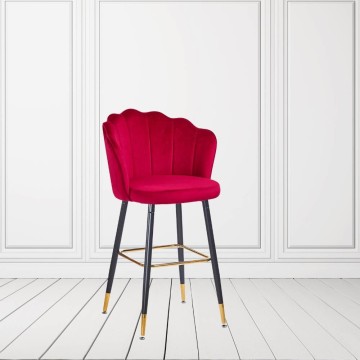 Tabouret en velours rouge avec embouts dorés - Estro