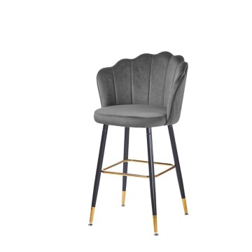Tabouret en velours gris avec embouts dorés - Estro