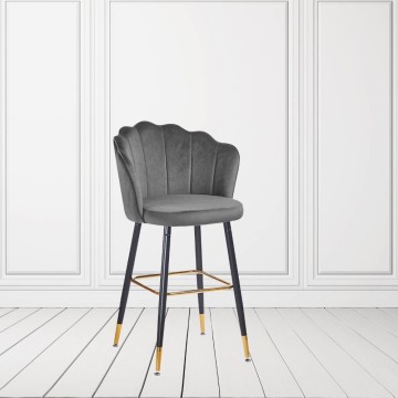 Tabouret en velours gris avec embouts dorés - Estro