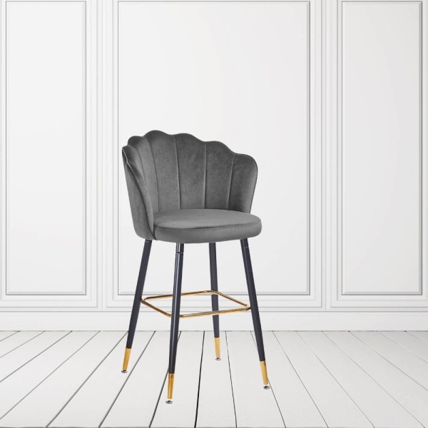 Tabouret en velours gris avec embouts dorés - Estro Tabouret en velours gris avec embouts dorés - Estro