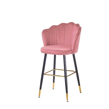 Tabouret en velours rose avec terminaux dorés - Estro