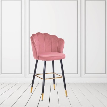 Tabouret en velours rose avec terminaux dorés - Estro