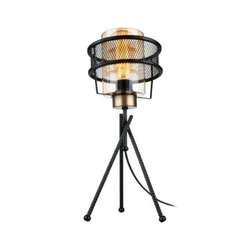 MDL3713 Grande lampe de table avec abat-jour en verre et fer tressé