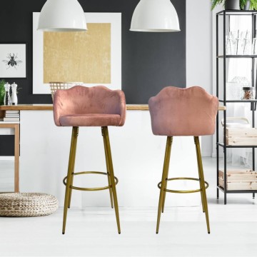 Tabouret coquille en velours rose et pieds en métal doré Orel