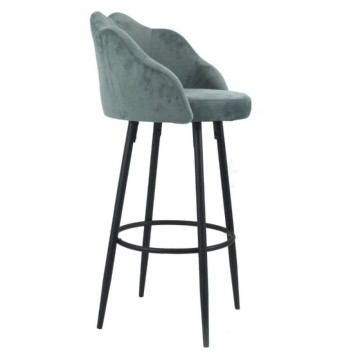 Tabouret coquille en velours gris et pieds en métal noir mat