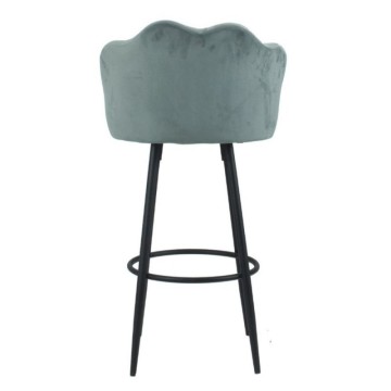 Tabouret coquille en velours gris et pieds en métal noir mat