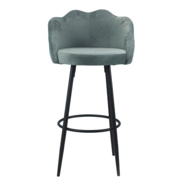 Tabouret coquille en velours gris et pieds en métal noir mat