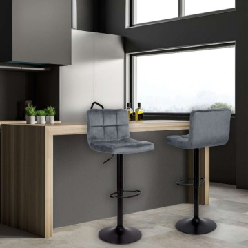 Tabouret réglable Mosva en velours gris et métal noir