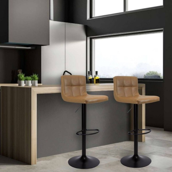 Tabouret réglable en simili-cuir rouille et métal noir mat Tabouret réglable en simili-cuir rouille et métal noir mat