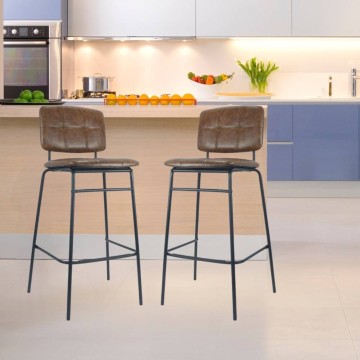 Tabouret Ross avec assise et dossier en simili-cuir rouille et pieds noirs
