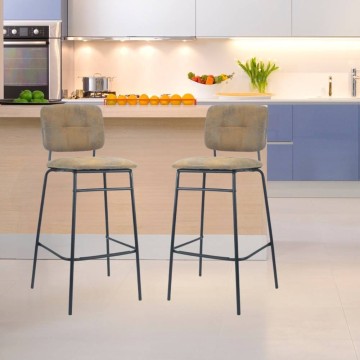 Tabouret en velours cappuccino et pieds noirs - Ross | Toscohome