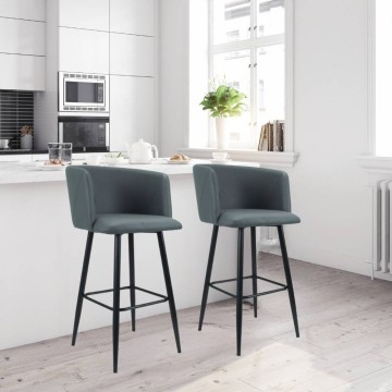 Tabouret en simili-cuir gris avec pieds noirs mats - Limin