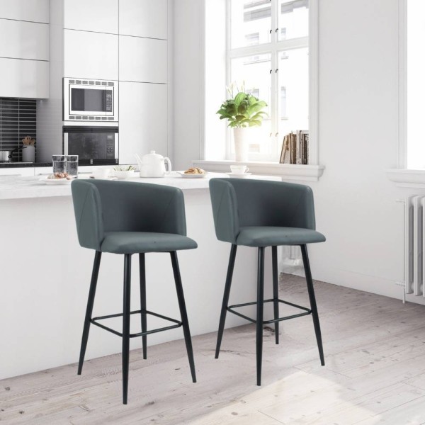 Tabouret en simili-cuir gris avec pieds noirs mats - Limin Tabouret en simili-cuir gris avec pieds noirs mats - Limin