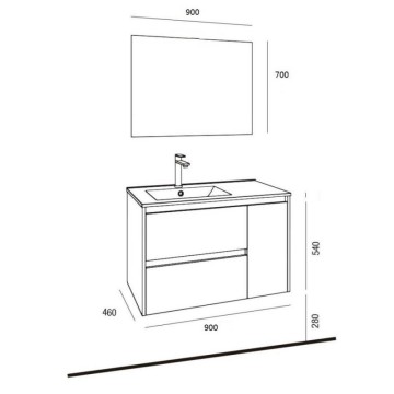 Armoire de toilette suspendue 90 cm en chêne avec lavabo - Resia