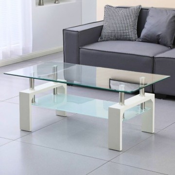 Table basse blanche avec deux plateaux en verre Titania 110x60x44h