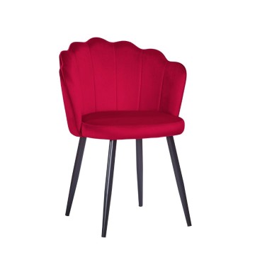 Chaise Omni en velours rouge avec pieds en métal noir