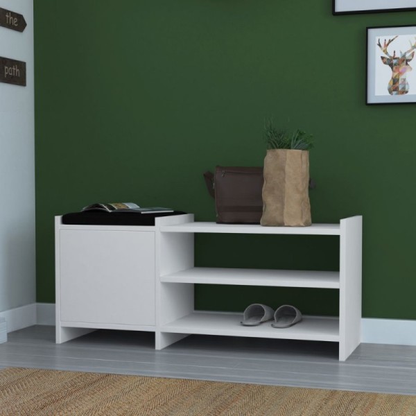 Sunno blanc 100x35x44 meuble à chaussures avec porte et étagères Sunno blanc 100x35x44 meuble à chaussures avec porte et étagères