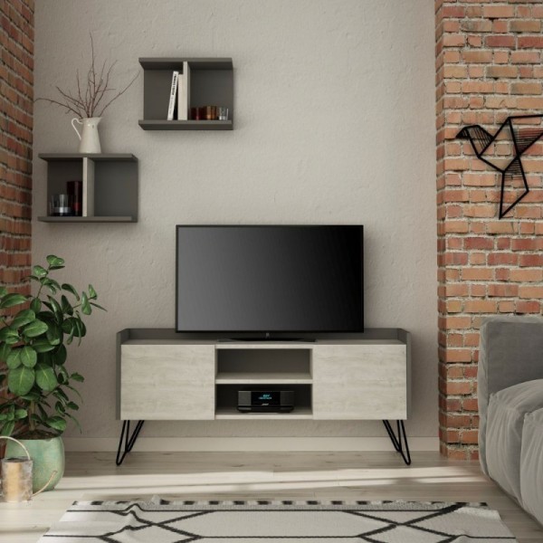 Meuble TV vintage blanc et cadre anthracite avec 2 portes Klappe 125.5x33x56.5 Meuble TV vintage blanc et cadre anthracite avec 2 portes Klappe 125.5x33x56.5