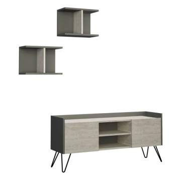Meuble TV vintage blanc et cadre anthracite avec 2 portes Klappe 125.5x33x56.5