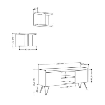 Meuble TV vintage blanc et cadre anthracite avec 2 portes Klappe 125.5x33x56.5
