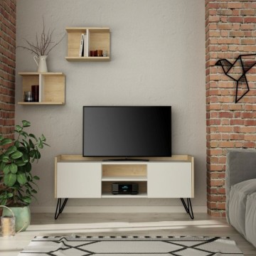 Meuble TV blanc et chêne avec 2 portes Klappe 125,5x33x56,5