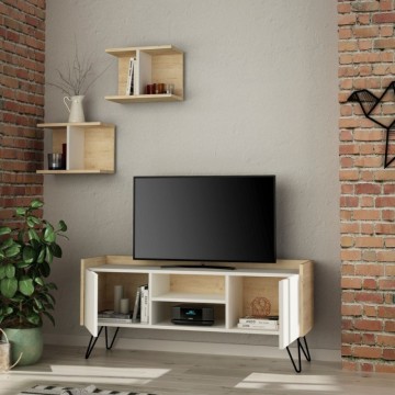 Meuble TV blanc et chêne avec 2 portes Klappe 125,5x33x56,5
