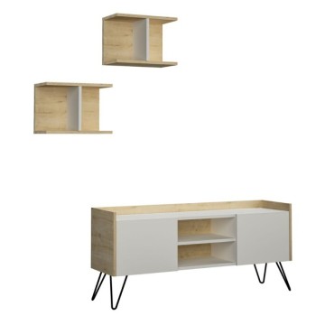 Meuble TV blanc et chêne avec 2 portes Klappe 125,5x33x56,5