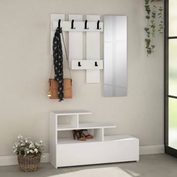 Meuble d'entrée blanc avec porte-chaussures et miroir Vesty