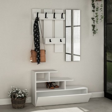 Meuble d'entrée blanc avec porte-chaussures et miroir Vesty