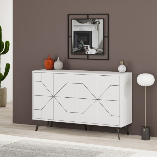 Buffet blanc 4 portes avec design géométrique Dune 123x35x77,4 Buffet blanc 4 portes avec design géométrique Dune 123x35x77,4