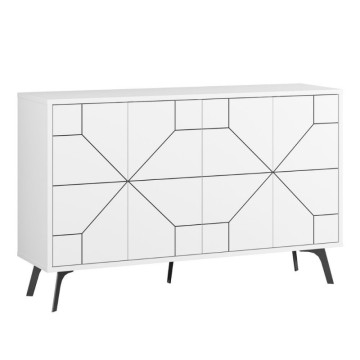 Buffet blanc 4 portes avec design géométrique Dune 123x35x77,4