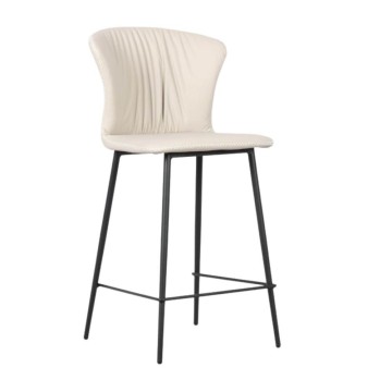 Tabouret avec pieds en métal noir et dossier enveloppant beige Core