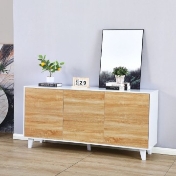 Buffet à 3 portes en chêne et cadre blanc Moran 154x40x75